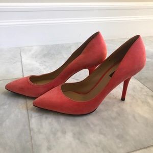 Dolce & Gabbana Suede Pointy Toe Pump- CORAL
